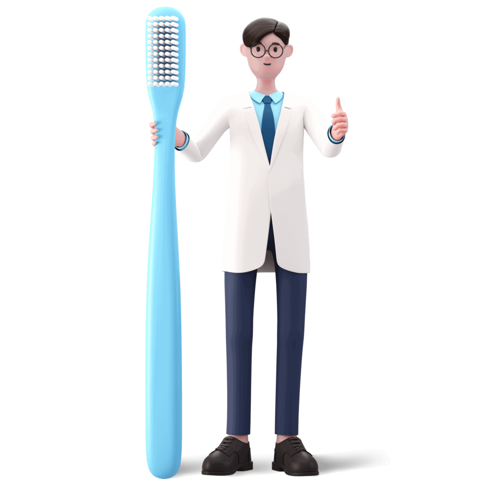 Toothbrush and friendly dentist character promoting dental health at Littleborough Dental Practice.